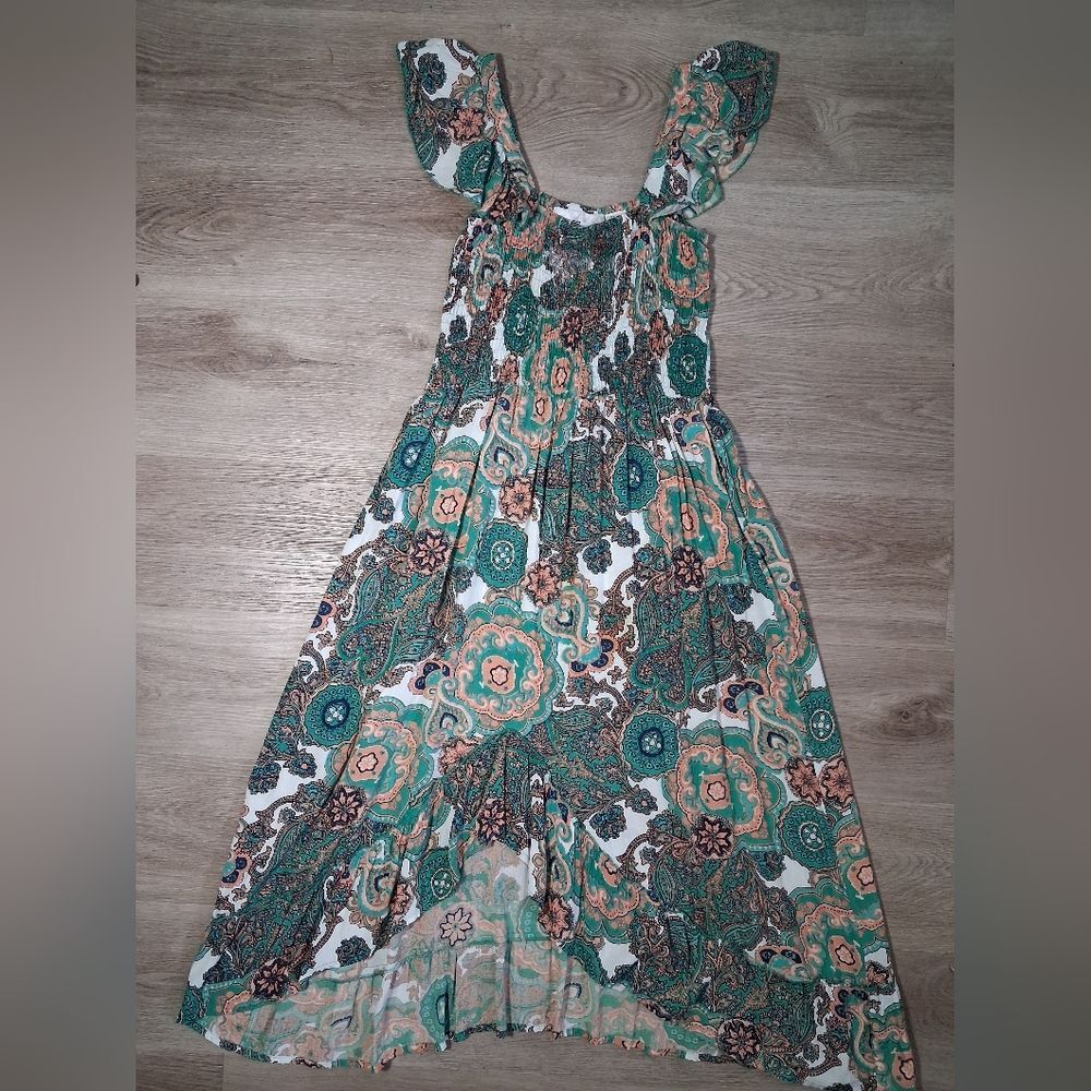 Sleeveless Dress Floral Paisley Boho Ruffle Straps Henna